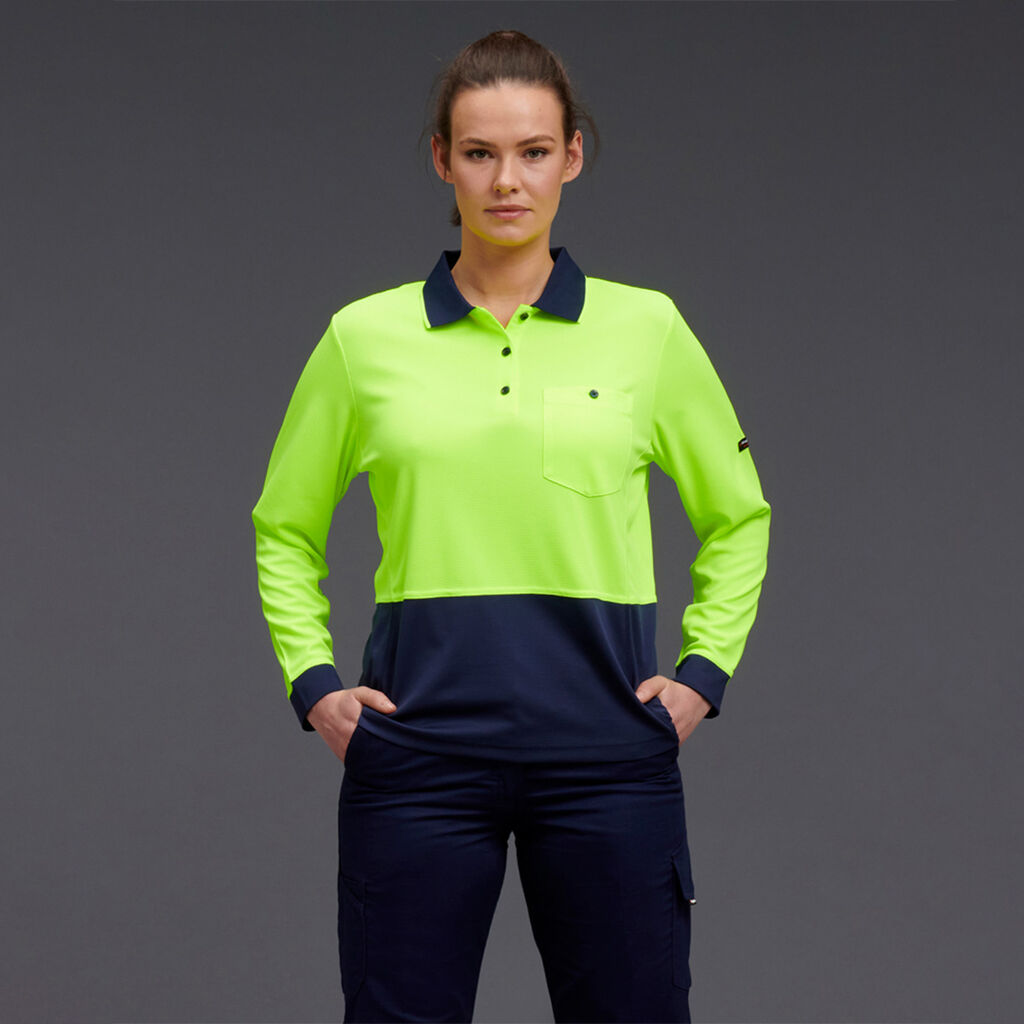 KingGee Women's HyperFreeze Spliced Long Sleeve Work Polo Shirt K44730  KingGee YELLOW/NAVY XS 